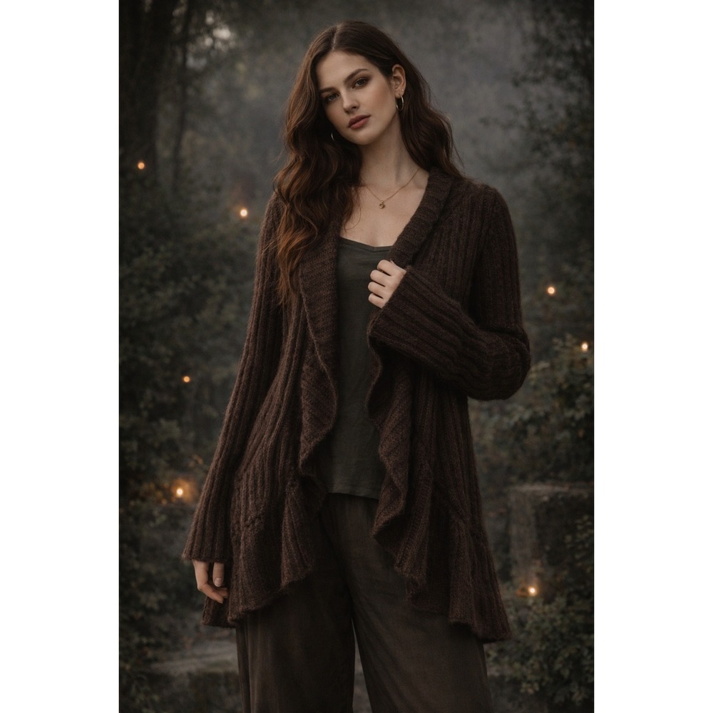 TO THE‎ MAX Women's Brown Knit Waterfall Cardigan Sweater Medium Y2K Boho